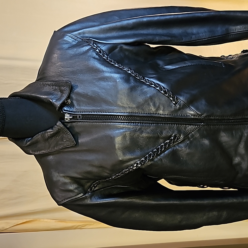 Vtg UNIK Leather Apparels Braided Motorcycle Riding Jacket Medium Pristine Cond - Picture 2 of 14